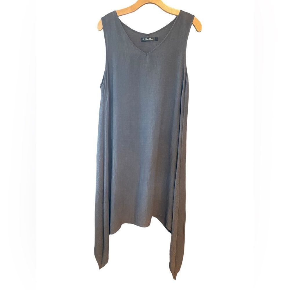 E. Laine Designs Sz L Gray Lagenlook Flowy Linen Semi-Sheer Dress Swim Cover